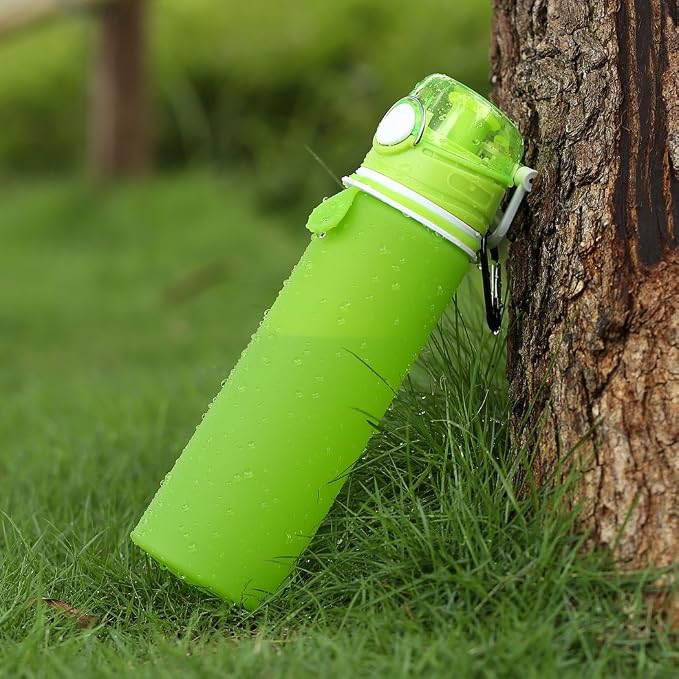 Valourgo Collapsible Water Bottle, Silicone Foldable with Leak Proof Valve BPA Free, Aqua Blue, 21 oz - Image 6