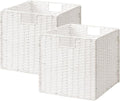 StorageWorks 13 inch Wicker Storage Baskets, White Wicker Baskets, Foldable | 2-Pack,Handwoven Baskets for Organizing,Paper Rope Square Storage Cubes,Organizer Baskets,Wicker Storage Cubes,Square Baskets by StorageWorks