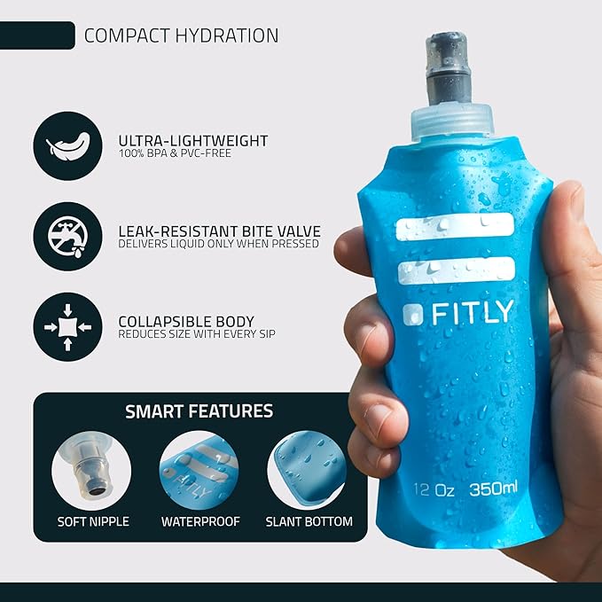 FITLY Soft Flask - Shrink As You Drink Soft Water Bottle for Hydration Pack - Folding Water Bottle Ideal for Running, Hiking, Cycling, Climbing & Rigorous Activity - Image 4