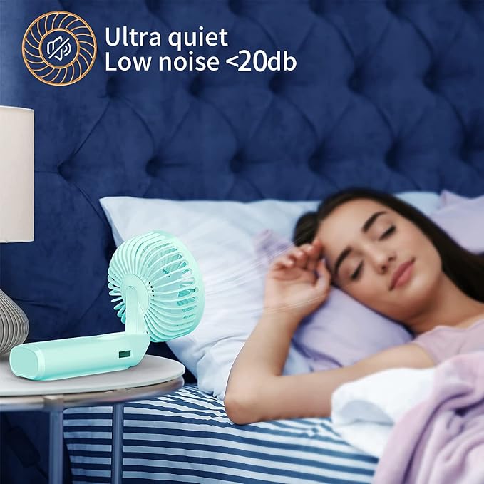 Peiyuu Portable Fan, 4000mAh USB Rechargeable, 180° Foldable Mini Desk Fan with 6 Wind Speed, LCD Digital Display, Lanyard as Neck Fan, Ultra Quiet - Image 6
