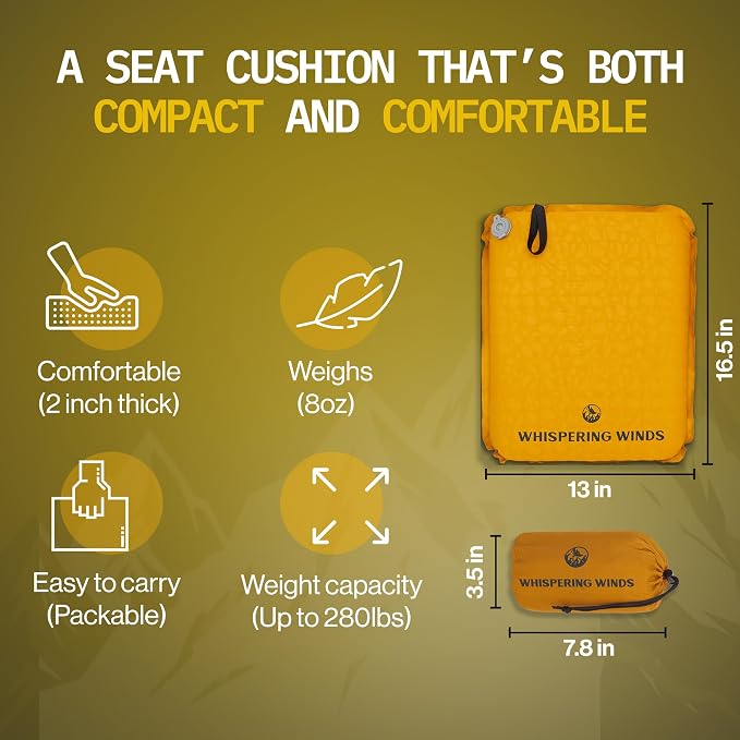 Whispering Winds Inflatable Seat Cushion | Comfortable & Packable Blow-up Foam Pad for Airplane Travel, Stadium Outdoors, Camping, Car & More - Image 5