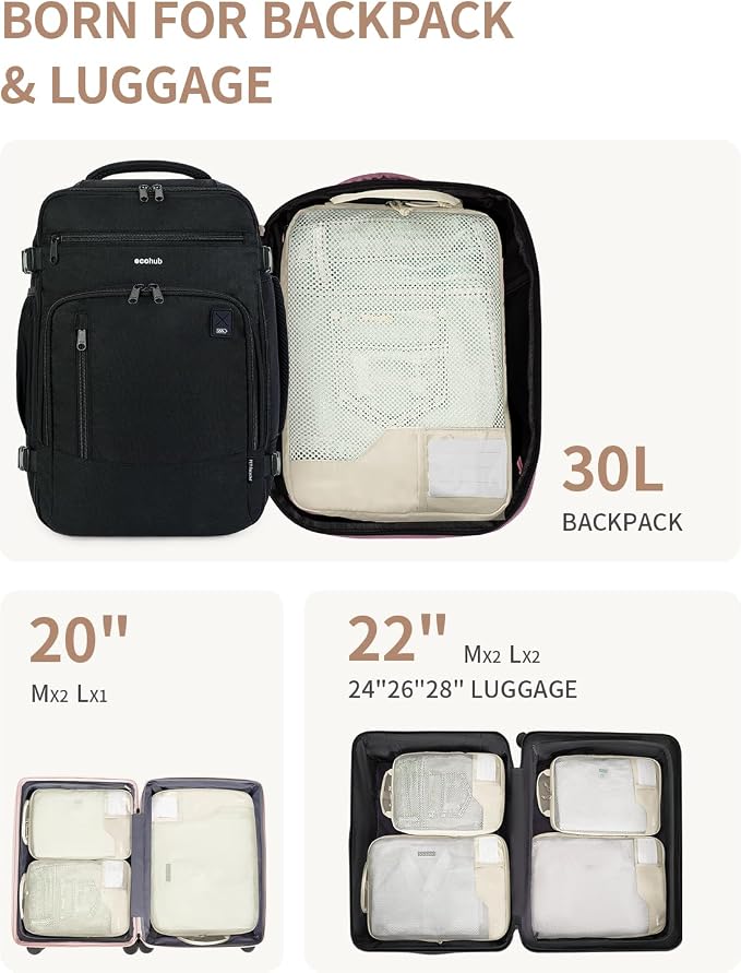 ECOHUB 4 Set Compression Packing Cubes for Travel Essentials, Suitcases Organizer Bags with Tag, Travel Bags Organizer for Luggage, Beige-Compress - Image 4