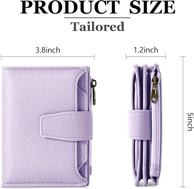 Small Wallet Women RFID Blocking Soft Leather Bifold Compact Card Holder Wallet for Women with Zipper Coin Pocket 4 ID Window - Image 3