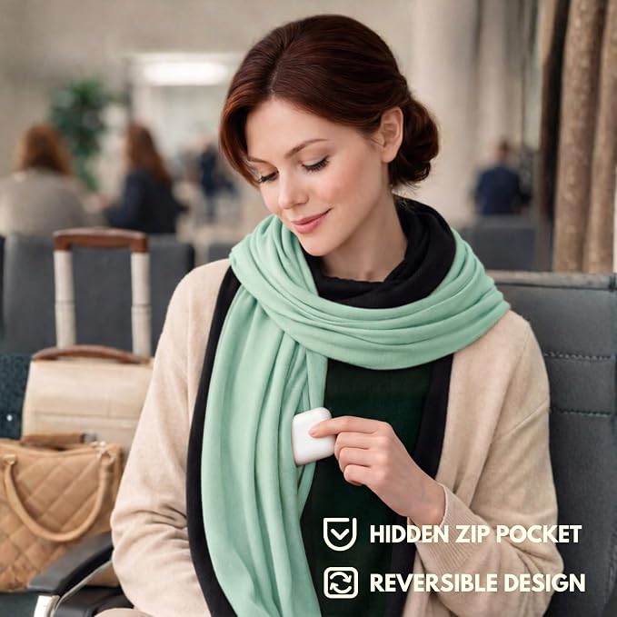 16-in-1 Compact Travel Blanket with Bag – Reversible, Ultra Soft Bamboo Airplane Blanket with Hidden Pocket – Packable for Flights & Travel Essentials (Semi-Weighted, Double Layer) - Image 6
