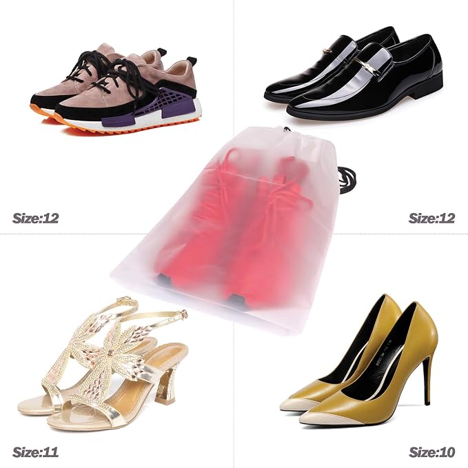 Set of 24 Portable Translucent Shoe Bags for Travel Large Clear Shoes Pouch Storage Organizer with Drawstring for Men and Women - Image 7