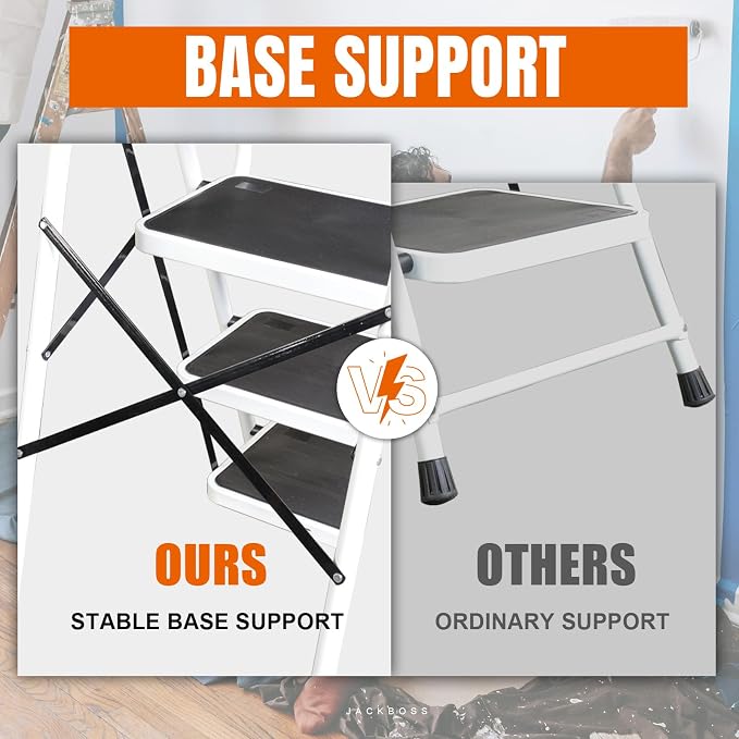 Jack Boss 4 Step Ladder, Requires Simple Installation, Folding Lightweight Step Stool with Handrails and Wide Anti-Slip Pedal for Home, Kitchen and Garage, Service Height 37.8 inch, 400 lbs Capacity - Image 4