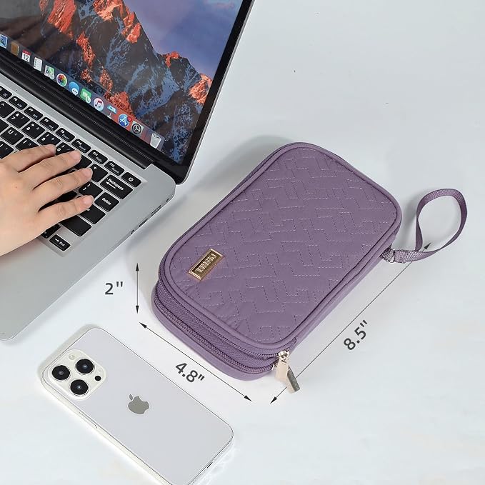 NISHEL Electronics Travel Organizer Cord Case, Charger Cable Tech Bag | Double-layer bag keeps chargers, cables, flash drive, and small tech essentials organized for trip, Medium, Purple - Image 6
