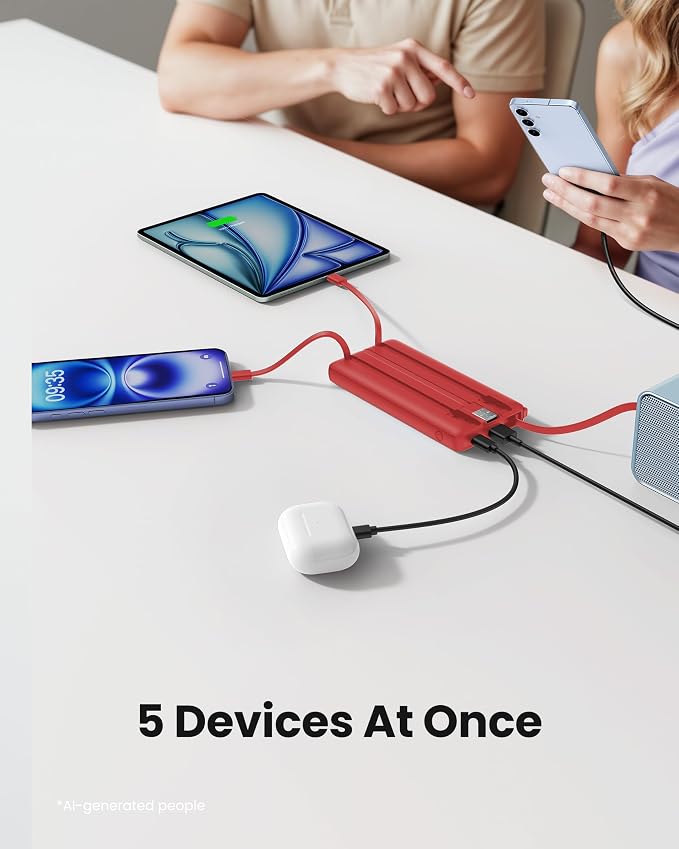 Portable Charger Power Bank, External Battery Pack with Cords Wires, Light 10000mAh Travel Essentials Battery Bank 5 Outputs 2 Inputs LED Display Compatible with iPhone/Android &More(Magenta) - Image 3