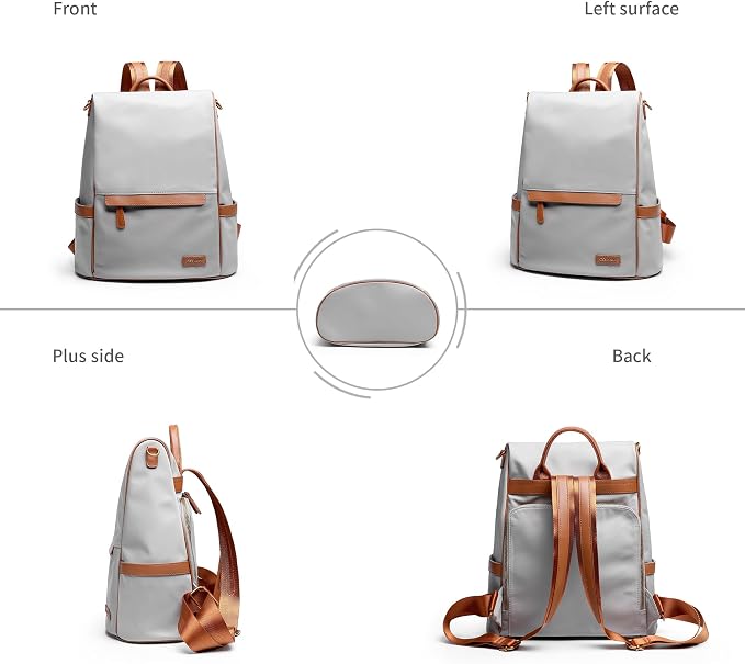 Anti Theft Backpack Purse for Women Lightweight Casual Travel Daypack Beige - Image 3