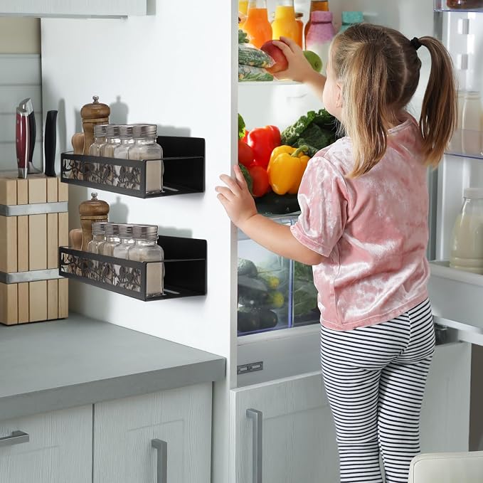 Beeveer 2 Pcs Magnetic Spice Rack for Refrigerator, Black Bird | Farmhouse Boho Rustic Kitchen Decor Accessories, Bird Lovers Gift, 2 Sizes Metal Storage Shelf for Fridge Spices, No Drilling - Image 5