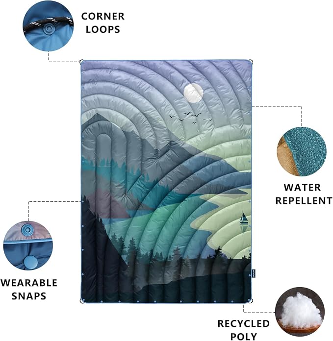 Puffy Camping Blanket,Large Camp Blanket Outdoor Camping Quilt Waterproof | Lightweight Printed Warm Packable Down Alternative Blanket for Camping,Traveling, Stadium, Hiking, Picnics - Image 4