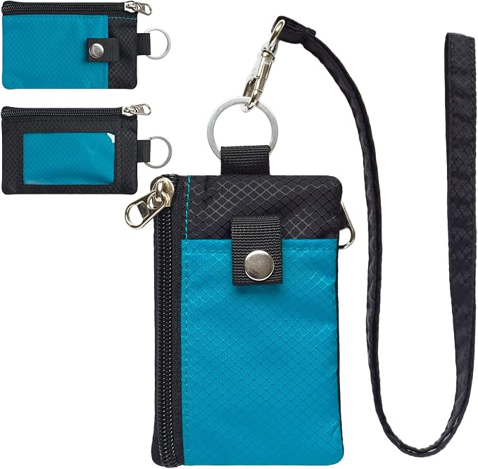 CHENSPRX Minimalist RFID Blocking Small Wallet with ID Window,WaterResistant Zip Id Case Wallet with Lanyard Keychain for Cards,Cash,Travel,Women,Men by CHENSPRX