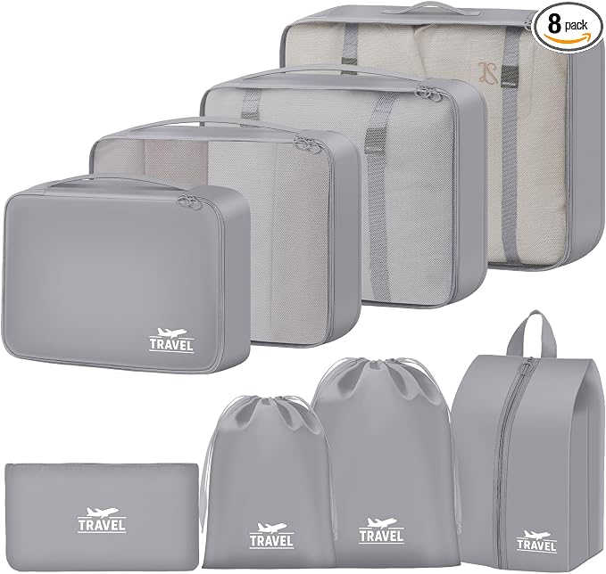 8 Set Packing Cubes for Travel Luggage Organizer Bags for Family, Mesh Packing Cubes for Suitcases, Travel Essentials Bags Set for Women & Men by YEEYAA