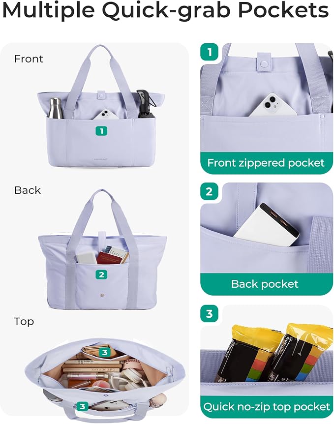 BAGSMART Tote Bag for Women, Foldable Tote Bag With Zipper Travel Shoulder Bag Handbag for Work - Image 5