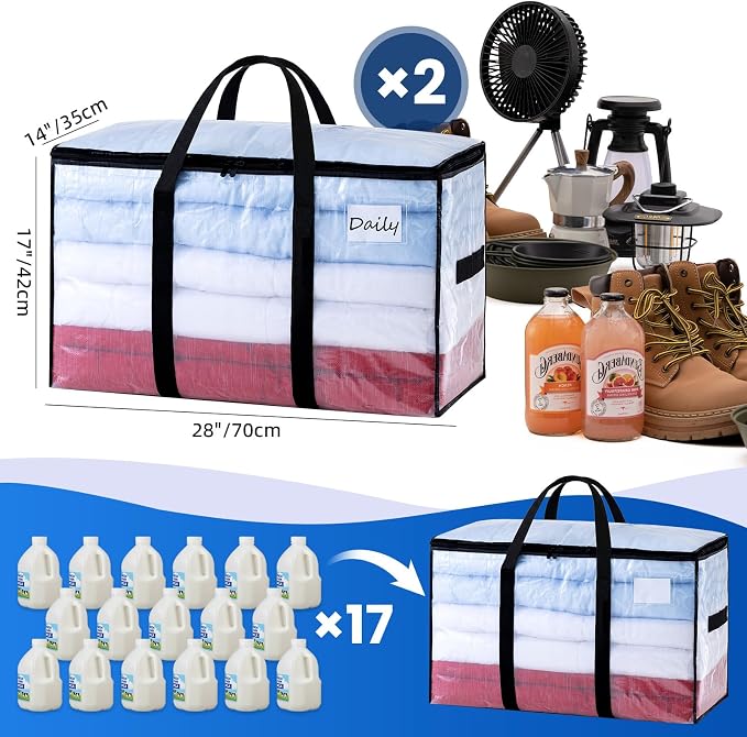 TAILI 2 Pack Clear Extra Large Moving Bags,Storage Bag with Visible Window | 93L Heavy Duty Totes For Storage,Wrap Around Handles,Alternative to Moving Boxes, College Dorm,Perfect for Moving - Image 6