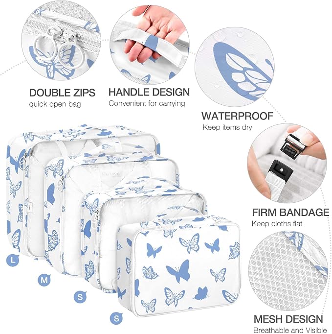 8 Set Packing Cubes for Suitcases,Packing Cube with Shoe, Cosmetics, Clothing, Accessories Bags Packing Cubes for Travel Luggage Organizer Women Men(Butterfly) - Image 3