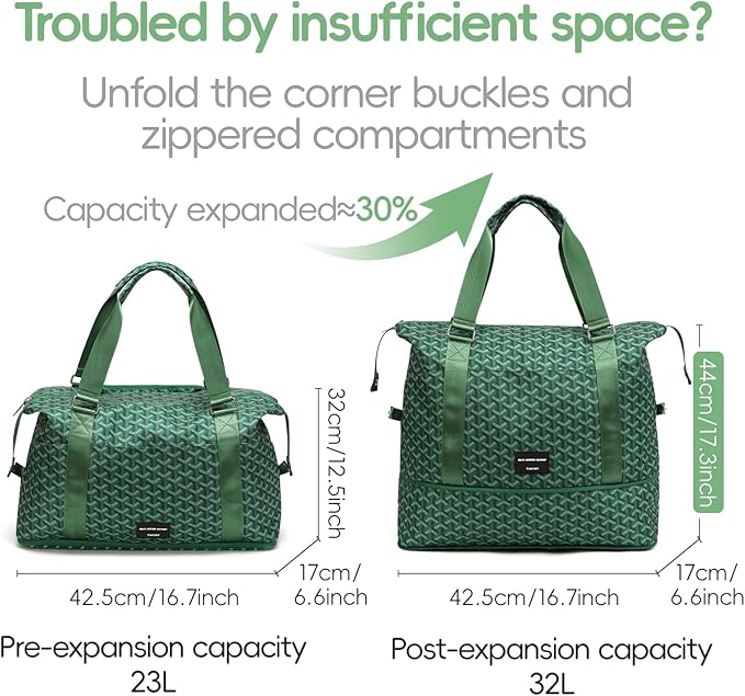 TINYAT Foldable Travel Duffle Bag Expandable Personal Item Travel Bag,32L | Expandable Gym Bag for Women Weekender Carry On Overnight Tote Large Capacity Portable Luggage Bag - Image 3