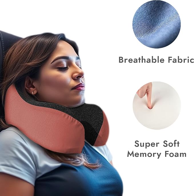 High Fill Memory Foam Travel Neck Pillow - Ergonomic Support for Plane, Car, Home Travel Accessory, Washable Cover - Neck Pillow for Effortless Travel - Image 3