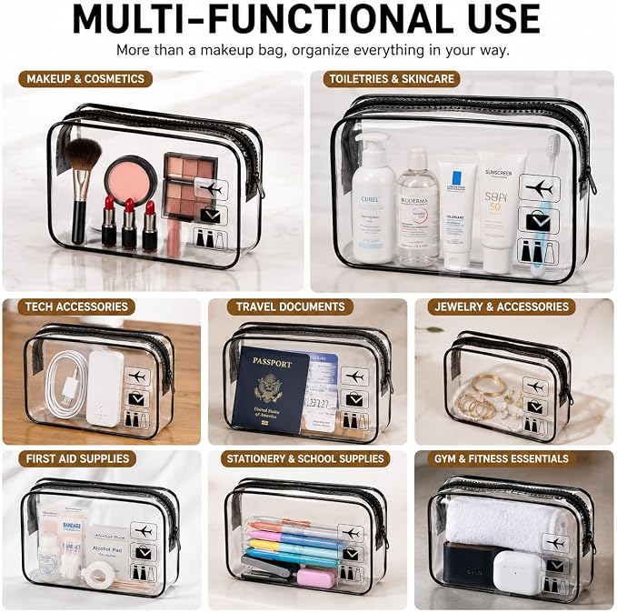 5 Pack Clear Toiletry Bag Clear Makeup Bag Zipper Toiletry Pouch | Includes 2S 2M 1L PVC Cosmetic Pouches with Zipper for TSA Toiletry Bag Set Travel Packing and Daily Organization - Image 7