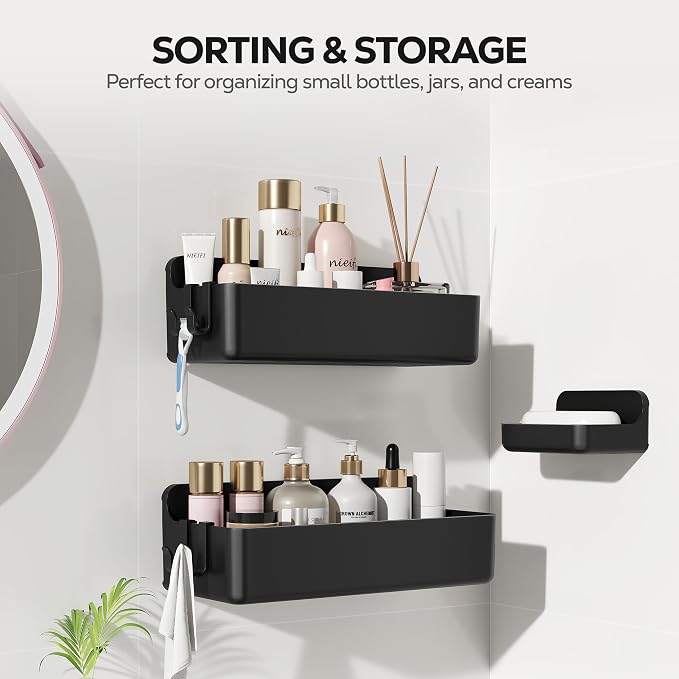 Nieifi Adhesive Shower Shelves, Black, 3 Pieces | Rustproof ABS, Large Capacity, Removable Design, Easy-Clean, No Drilling Shower Organizer for Bathroom Storage & Home Decor - Image 8