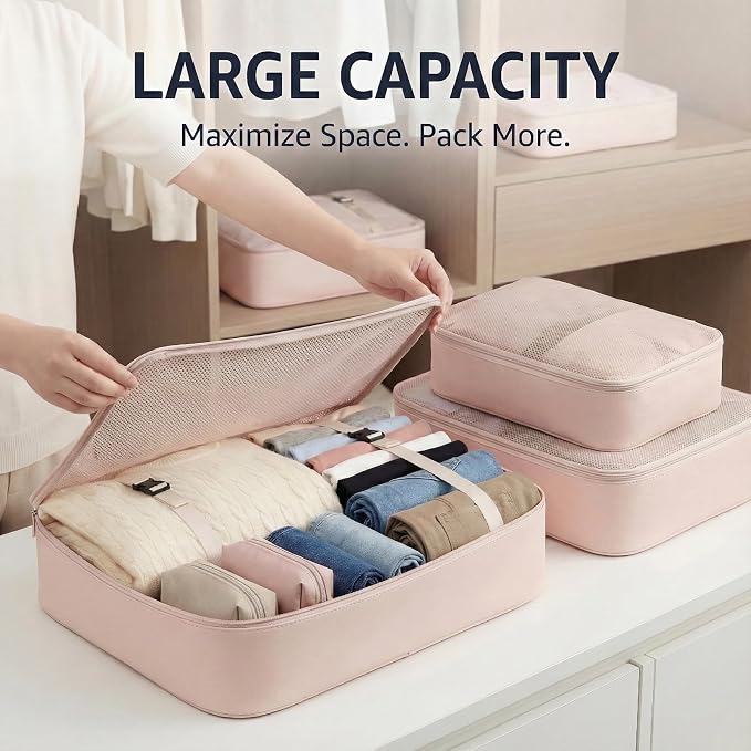 8 Set Packing Cubes for Travel with Clear Toiletry Bag, Durable Luggage Packing Organizers, Carry-On Accessories, TSA Approved See-Through Cubes, Space-Saving Storage Bags, Gifts for Women - Image 6