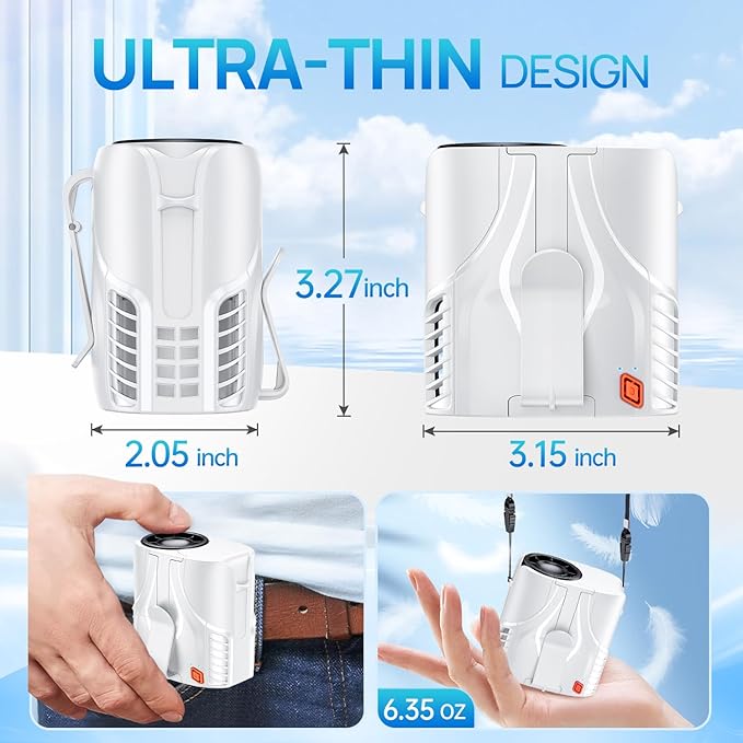 Portable Personal Waist Fan& Neck Fan, 14000RPM Brushless Motor, 40H Runtime Rechargeable, 6-Speed Quiet Operation, Clip-On Personal Body Cooling for Camping/Worksites/Outdoor - Image 4