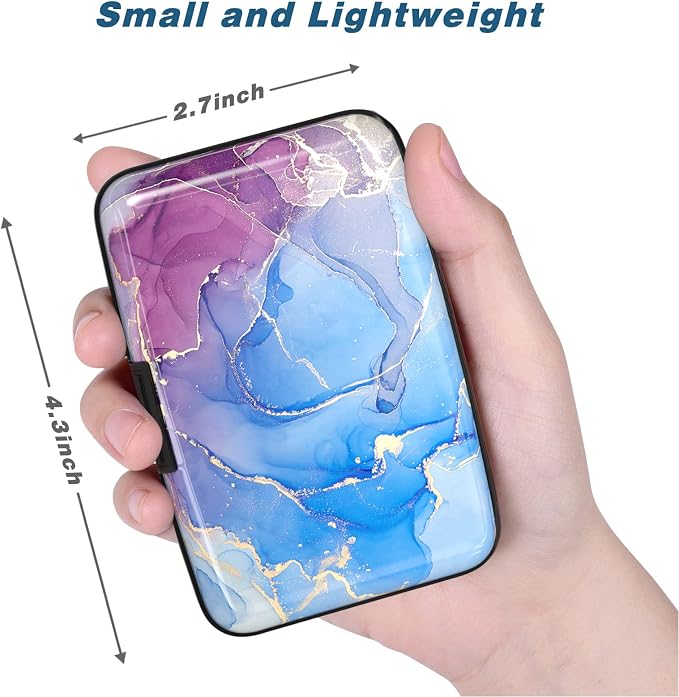 Credit Card Holder, Mini Aluminum Card Wallet RFID Blocking Slim Metal Hard Card Case for Women Men, Blue Purple Marble - Image 3