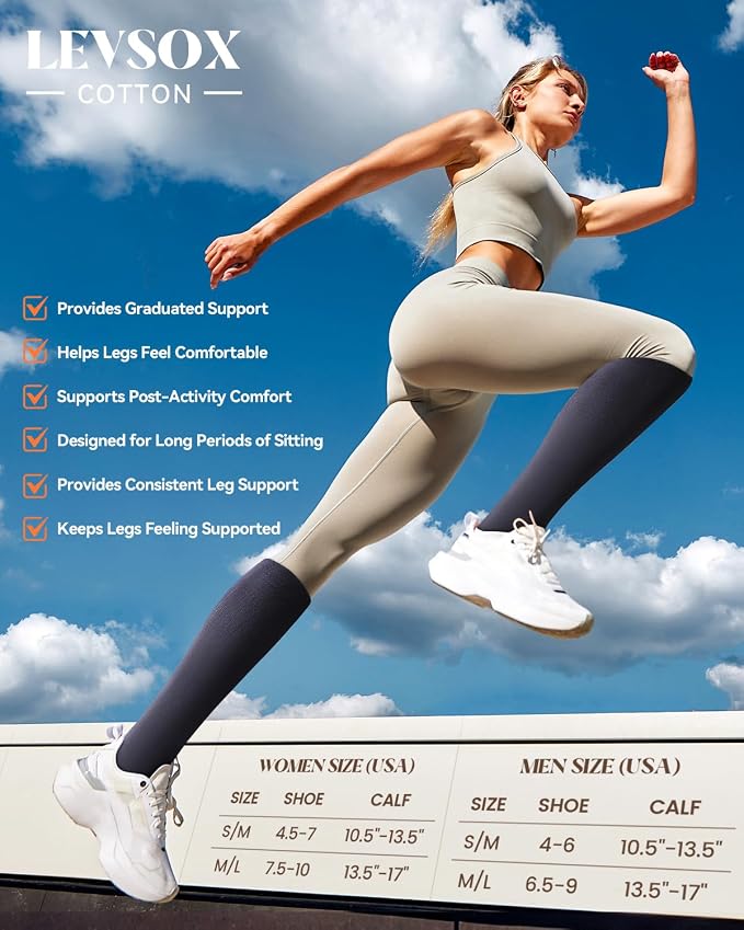 LEVSOX Cotton Compression Socks for Women Men 20-30 mmHg Knee High Cute Support Sock for Nurses Flying Pregnancy - Image 5
