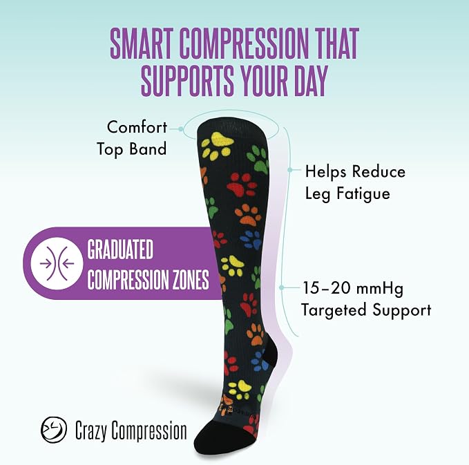 Crazy Compression Socks, Comfortable Support Socks for Recovery, Travel, Hiking, and Long-Hour Comfort w/Fun Designs - Image 3