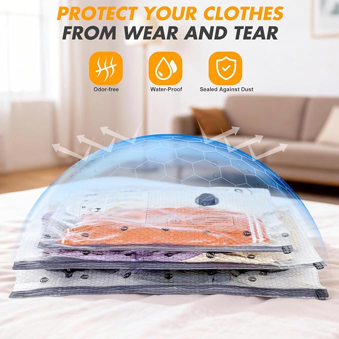 Vacuum Bags for Travel with Rechargeable Pump, 18 Pack Compression Packing Bags with 35KPA Electric Pump, 80% Space Saver for Clothes, Vacuum Seal Bags fo Carry-on Luggage Suitcase - Image 7