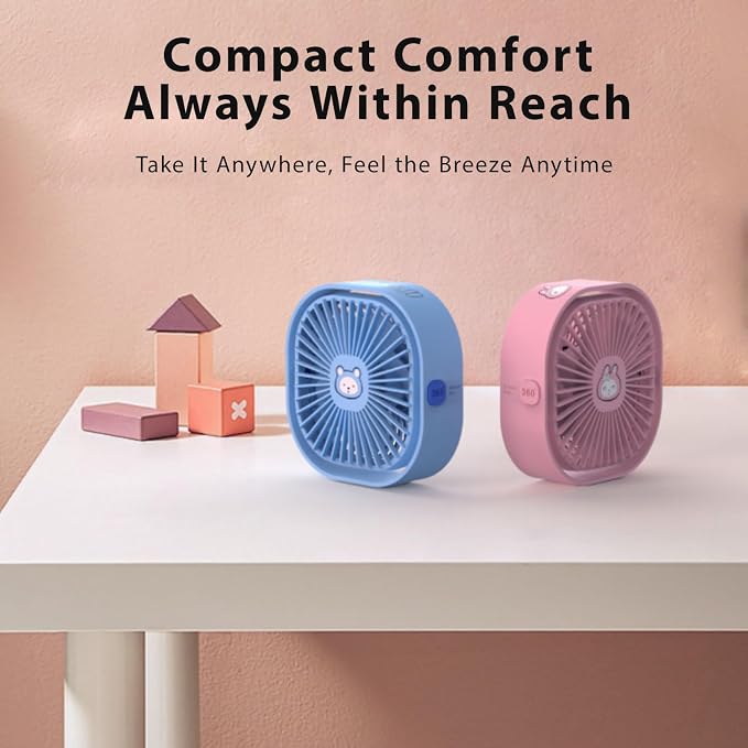 Small Desk Fan, 3 Speed Settings, USB Table Fans for Bedroon, Home/Office/Dorm, Quiet, Cute Mini Fan for Kids, Indoor/Outdoor, F101 (Blue Bear) - Image 3