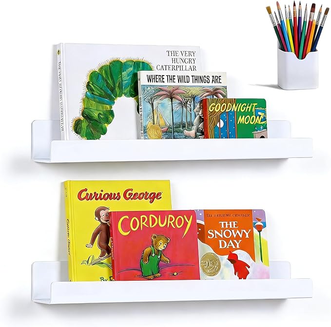 2 Pack 17" Metal Magnetic Bookshelf for Whiteboard, Strong Reusable Magnetic Display Shelf, Holds up to 12 lbs, Storage Organizer for Classroom, Kids Room, Office, Kitchen & Garage by Unknown