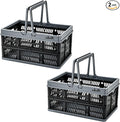 Small Plastic Baskets Black,Pack-2 Plastic baskets for organizing,collapsible shopping basket,foldable crate with Handles,collapsible storage crate,car basket,for Kitchen,Bathroom,Medicine by ZHJINGYU