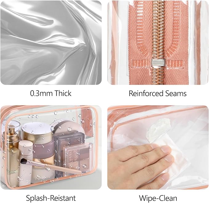 Clear Makeup Bag Travel - TSA Approved Toiletry Bag, 2 Rose Pink | 1 Medium Quart Carry-On & 1 Large Checked-Luggage, Reinforced Seams, Water-resistant, Clear Easy-Check for Airport, Women - Image 7