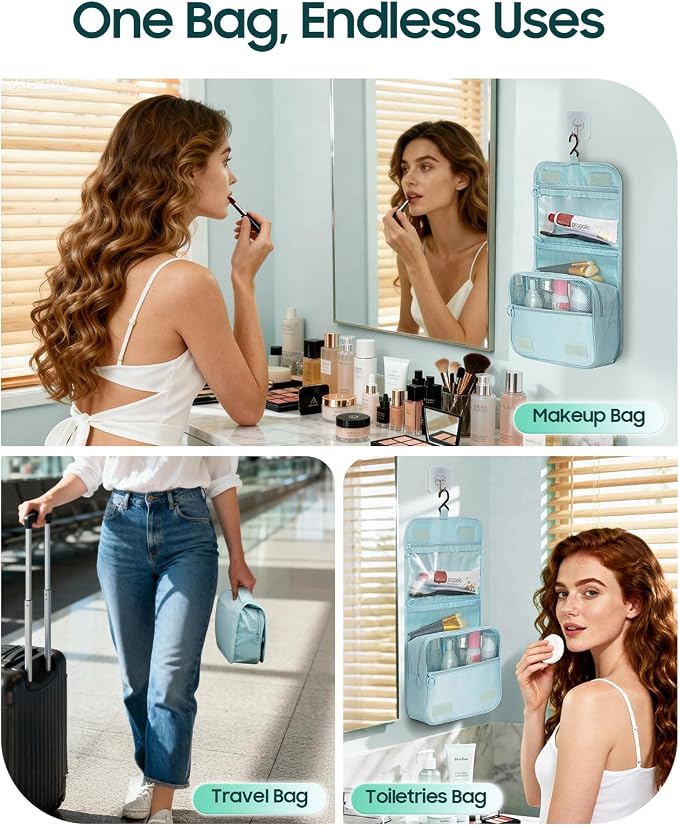 FINPAC Toiletry Bag, Large Capacity Hanging Makeup Bag | with Waterproof PVC Compartment, Travel Cosmetic Organizer for Women, Makeup Lovers, Cruise, Gym, and Family Trips - Image 2