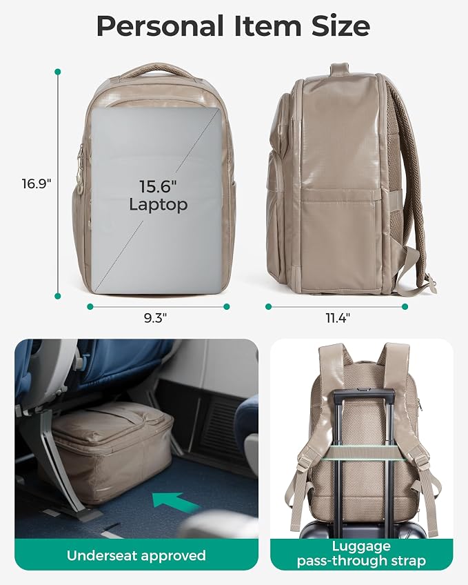 BAGSMART 30L Travel Backpack, 15.6 Inch Carry On Backpack Flight Approved, Water Resistant Weekender Bag Daypack, Camel - Image 6