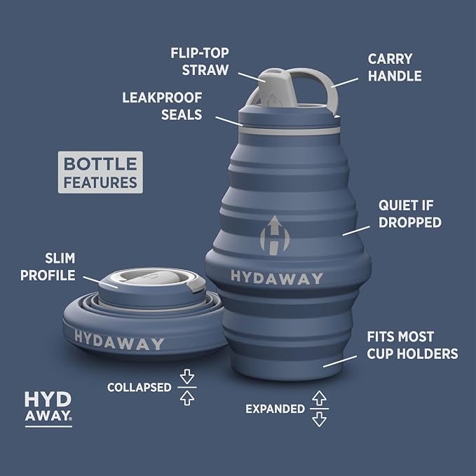 HYDAWAY 17oz Collapsible Water Bottle, Packable Leakproof for Travel | Travel-first design. Fold flat to 1.5 in for carry-ons, purses, seatbacks. Leakproof, BPA-free, dishwasher safe. - Image 5