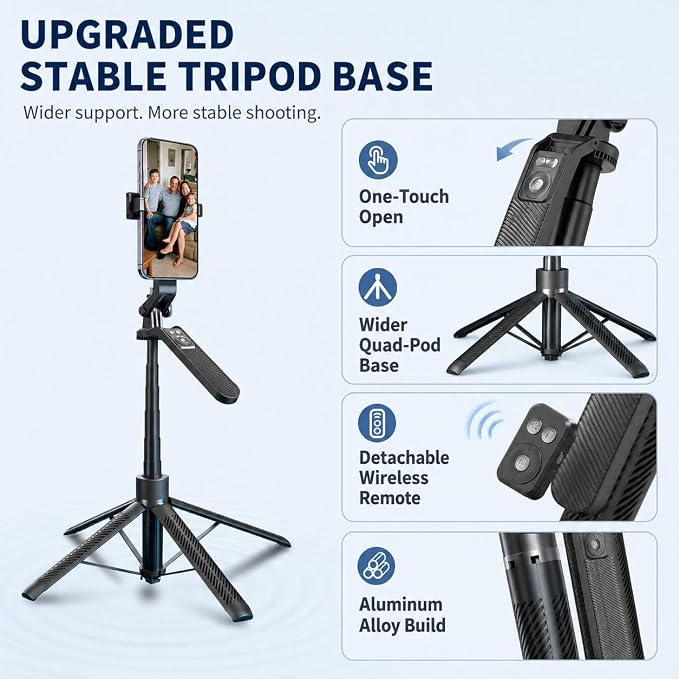 70" Phone Tripod Stand with Wireless Remote, Selfie Stick for iPhone Samsung Android, Portable Cell Phone Holder for Video Recording Photos Vlogging Travel - Image 3