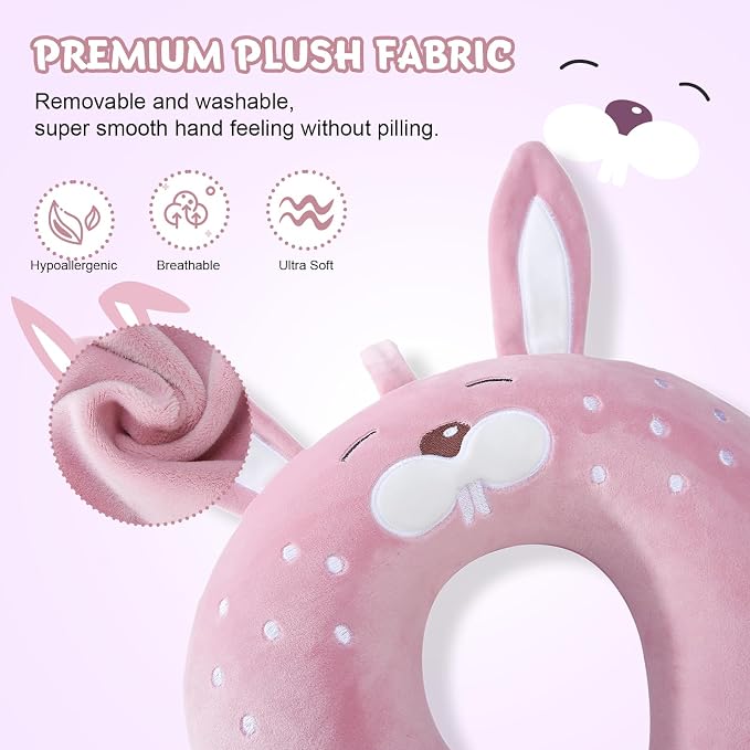 Cirorld Travel Pillow for Kids Adult Cute Neck Pillow for Traveling Memory Foam Airplane Pillow Sleep Mask Animal Flight Pillow Head Rest Neck Support for Cars Long Flights (Rabbit, 9-12 Y/O) - Image 3