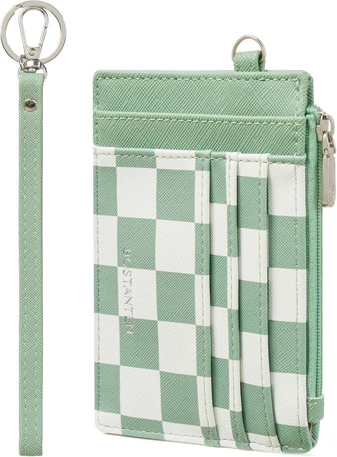 BOSTANTEN Credit Card Holder RFID Small Wallet for Women with Keychain | Slim, Wristlet, Zipper Coin Pocket, Pocket-Friendly, Vegan Leather, Minimalist, Gifts, Mint Green by BOSTANTEN