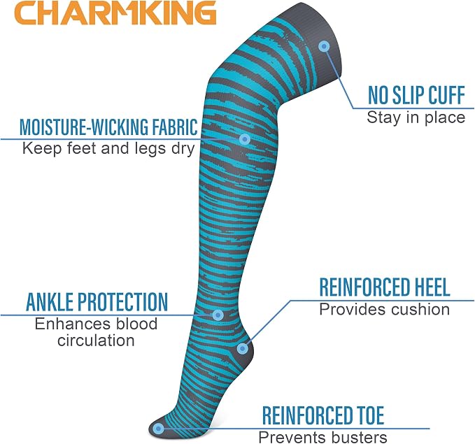 CHARMKING 3 Pairs Thigh High Compression Socks for Women and Men 15-20 mmHg Boost Circulation and All Day Comfort - Image 4