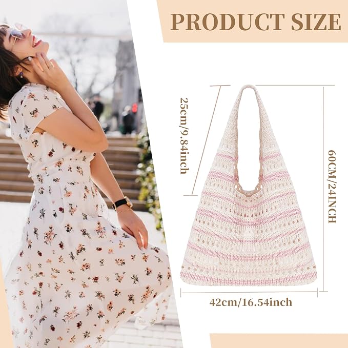 Sightor Crochet Tote Bag, Mesh Beach Bag Knit Summer Hobo Bag for Women | Beach Tote bag Vacation Outfits Aesthetic Boho Bag - Image 2