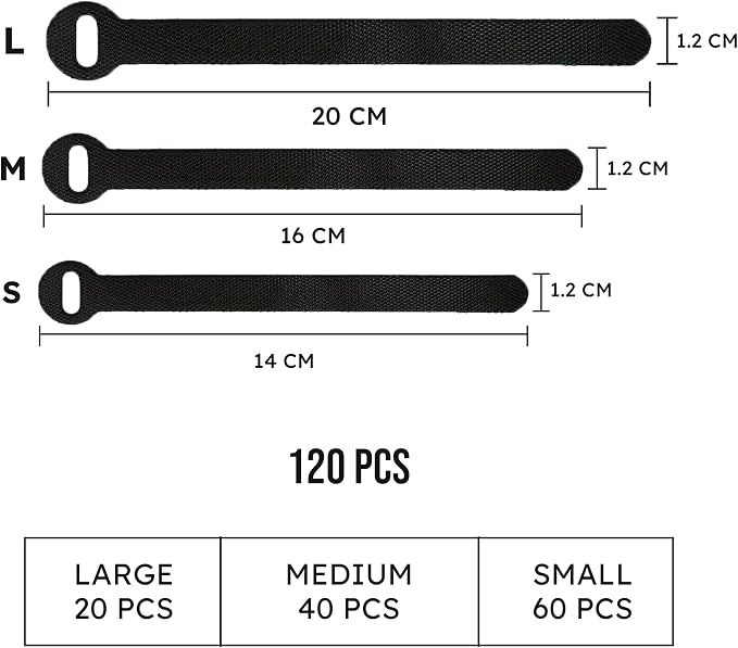 120 PCS 5/6/8 Inch Reusable Cable Ties for Cords – Data Cable Organizer Ties – Cord Wraps for Charging Cords – Electrical Wire Straps, Black - Image 2