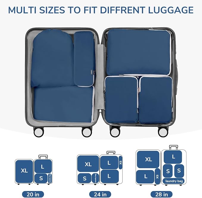 7 Set Compression Travel Packing Cubes for Suitcases, Deep Blue | Travel Essentials for Suitcase, Luggage Organizer Bags for Travel with Shoe Bag, Travel Bags for Shoes, Clothing - Image 5