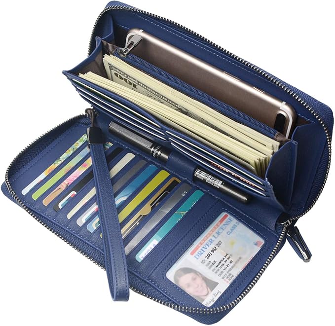 Bveyzi Women RFID Blocking Wallet Leather Zip Around Phone Clutch Large Capacity Ladies Travel Purse Wristlet - Image 6