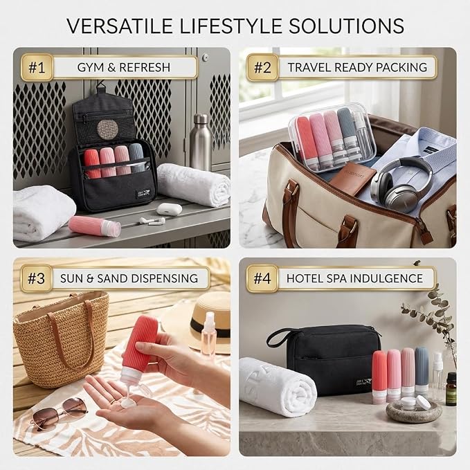 Portable Travel Toiletry Bag with Multiple Compartments | Leak Proof Bottle Set & Waterproof Hanging Organizer for Men & Women | Large Capacity for Makeup, Beach, Bathroom Essentials & Personal Items - Image 7