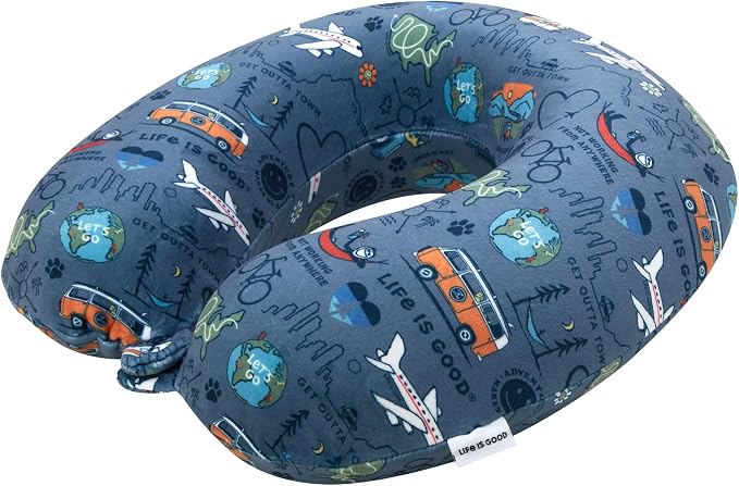 Life is Good Neck Pillow with Soft Memory | All-Over Print, U-Shaped, Cozy Cushioning Cradles Your Head and Spine for Long Trips by LifeisGood