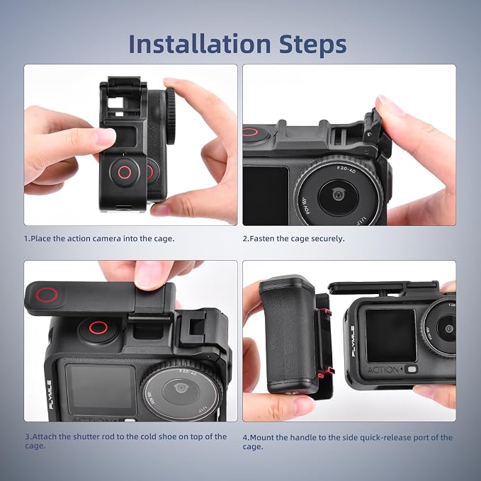 BRDRC Grip Kit for DJI Action 6 (with Cage), Handle Holder Bundle Expansion Mount with Shutter Button, Quick Release Adapter, Cold Shoe for DJI Osmo Action 6 Accessories - Image 8