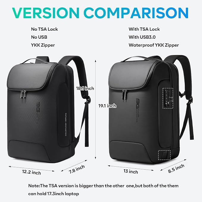 BANGE Men's Anti-Theft Backpack,Waterproof Fashion Travel Backpacks,High Tech Backpack with USB3.0 Charging Port,Business Laptop Backpack Fits 17.3 Inch Notebook… - Image 9