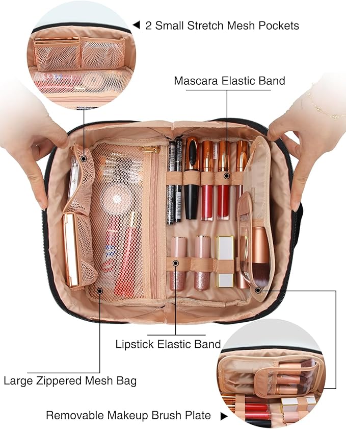 Relavel Travel Makeup Bag for Women, Large Wide-open Cosmetic Organizer | Waterproof, Portable, Separate Makeup Brush Board, Wide Open Flat - Image 2